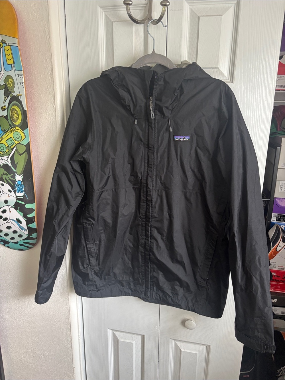 Patagonia Black Hooded Raincoat with Front Zip